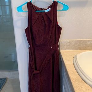 shin length maroon dress